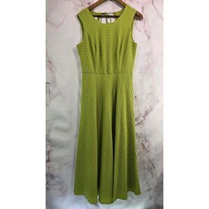 Talbots Dress Womens 8 Medium Green Gauze Textured Maxi Midi Long Lime Pea